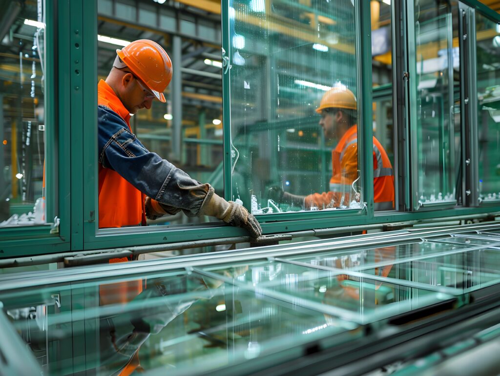 factory workers assembling glass, huashil manufacturer
